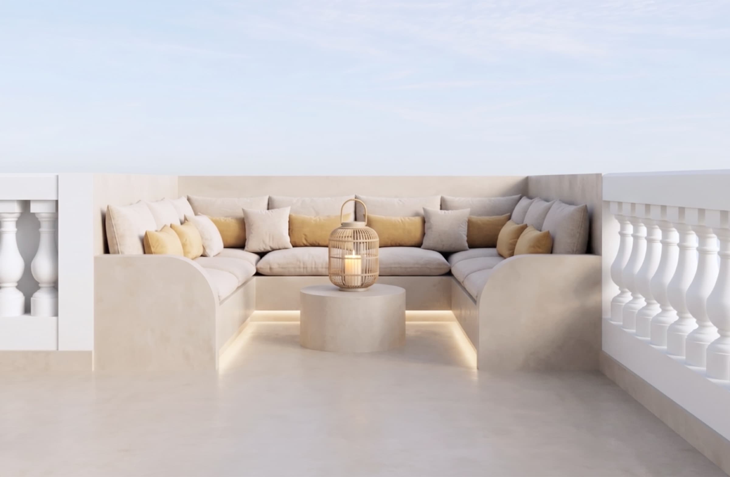 Built-in terrace seating looking out to the horizon